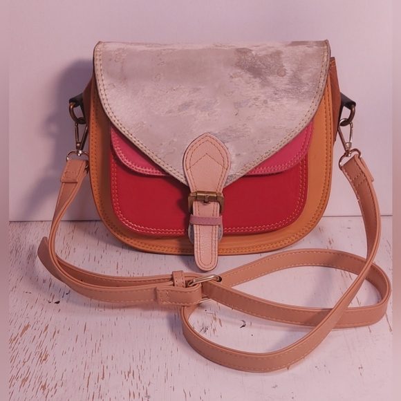 Animal Print Crossbody Saddle Bag Recycled Leather Multicolor Cowgirl Western - Picture 9 of 9